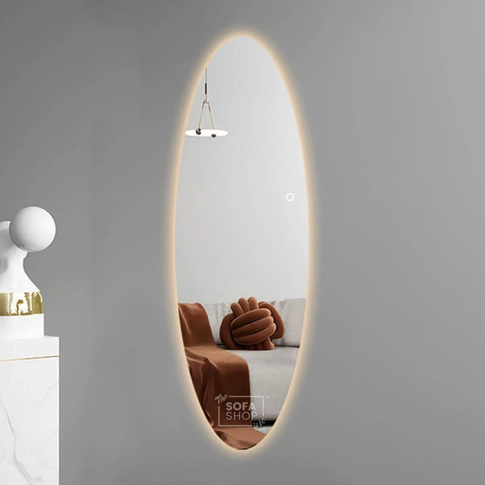 Frameless Oval Wall Mirror with Adjustable Acrylic Lampshade - 70x180cm