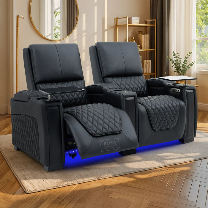 2 Seater Smart Tech Electric Recliner Cinema Sofa | Luxury Theatre Seating | Black Real Leather | Assisi