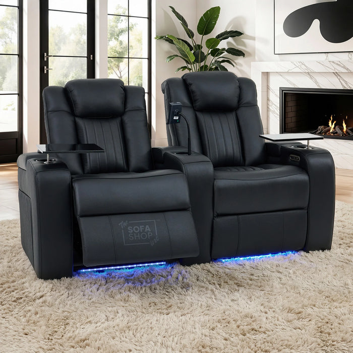 2 Seater Smart Tech Electric Recliner Cinema Sofa | Luxury Theatre Seating | Black Real Leather | Capri