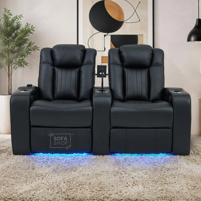 2 Seater Smart Tech Electric Recliner Cinema Sofa | Luxury Theatre Seating | Black Real Leather | Capri