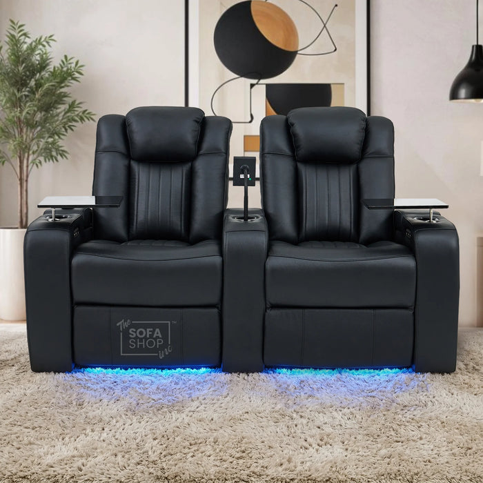 2 Seater Smart Tech Electric Recliner Cinema Sofa | Luxury Theatre Seating | Black Real Leather | Capri