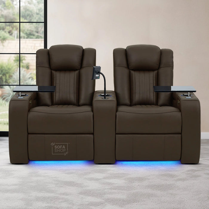 2 Seater Smart Tech Electric Recliner Cinema Sofa | Luxury Theatre Seating | Brown Real Leather | Capri
