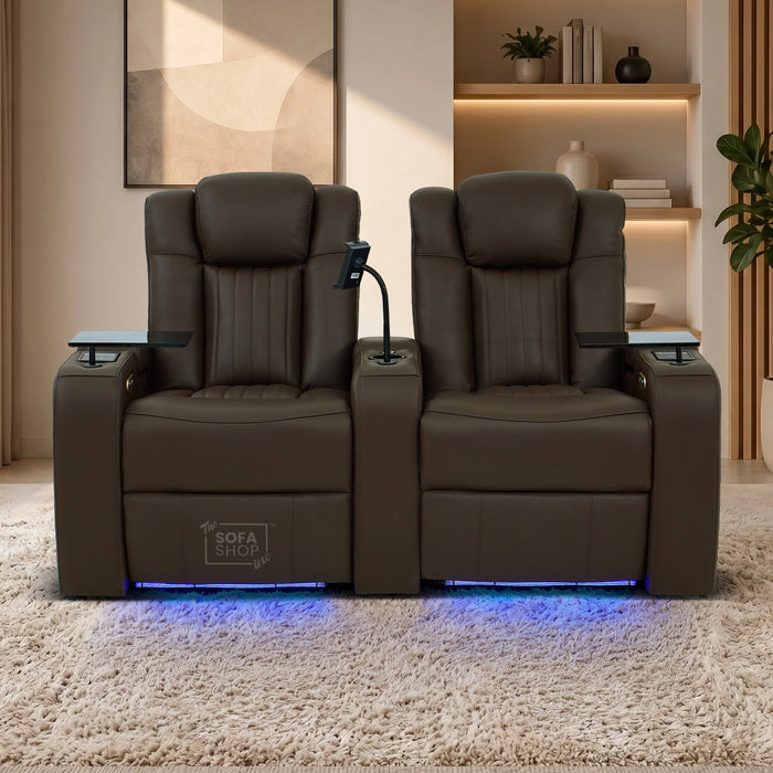 2 Seater Smart Tech Electric Recliner Cinema Sofa | Luxury Theatre Seating | Brown Real Leather | Capri