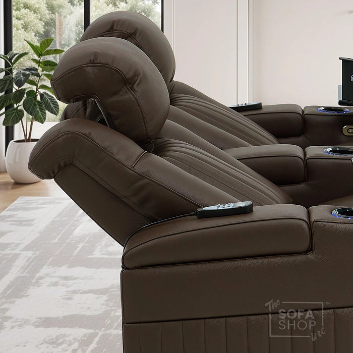 2 Seater Smart Tech Electric Recliner Cinema Sofa | Luxury Theatre Seating | Brown Real Leather | Capri