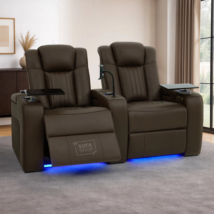 2 Seater Smart Tech Electric Recliner Cinema Sofa | Luxury Theatre Seating | Brown Real Leather | Capri