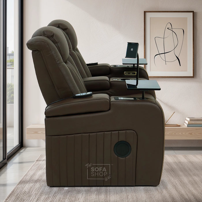 2 Seater Smart Tech Electric Recliner Cinema Sofa | Luxury Theatre Seating | Brown Real Leather | Capri