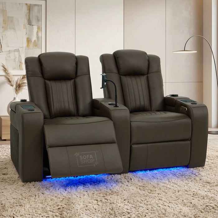 2 Seater Smart Tech Electric Recliner Cinema Sofa | Luxury Theatre Seating | Brown Real Leather | Capri