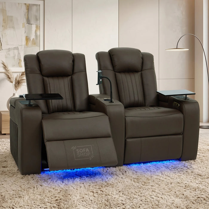 2 Seater Smart Tech Electric Recliner Cinema Sofa | Luxury Theatre Seating | Brown Real Leather | Capri