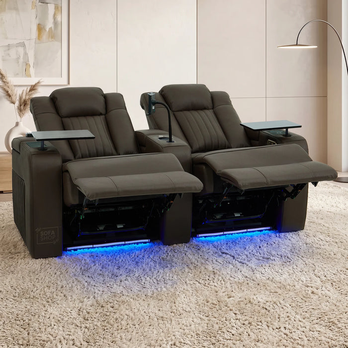 2 Seater Smart Tech Electric Recliner Cinema Sofa | Luxury Theatre Seating | Brown Real Leather | Capri