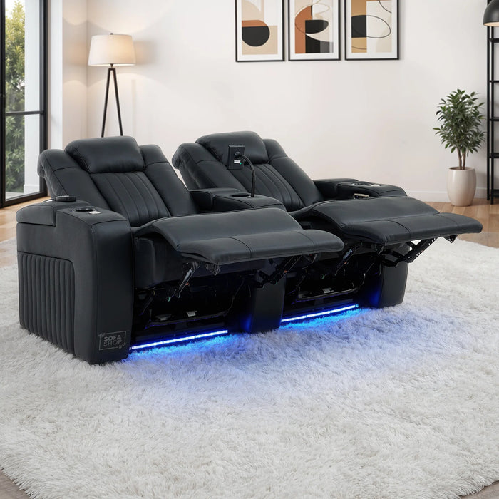 2 Seater Smart Tech Electric Recliner Cinema Sofa | Luxury Theatre Seating | Black Real Leather | Capri