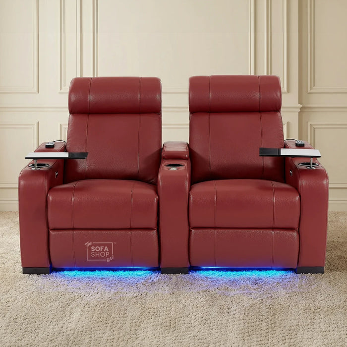 2 Seater Smart Tech Electric Recliner Cinema Sofa | Luxury Theatre Seating | Red Real Leather | Rimini