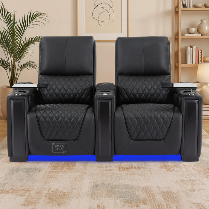 2 Seater Smart Tech Electric Recliner Cinema Sofa | Luxury Theatre Seating | Black Real Leather | Assisi