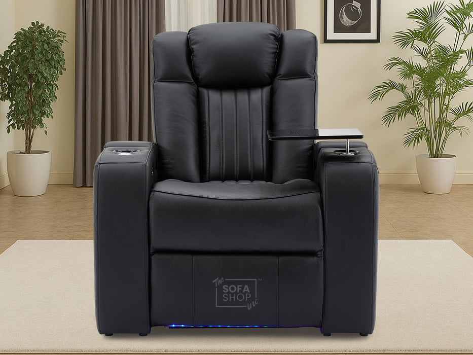 Capri Black Real Leather Smart Tech Electric Recliner Theatre Seating Chair | Cinema Chair