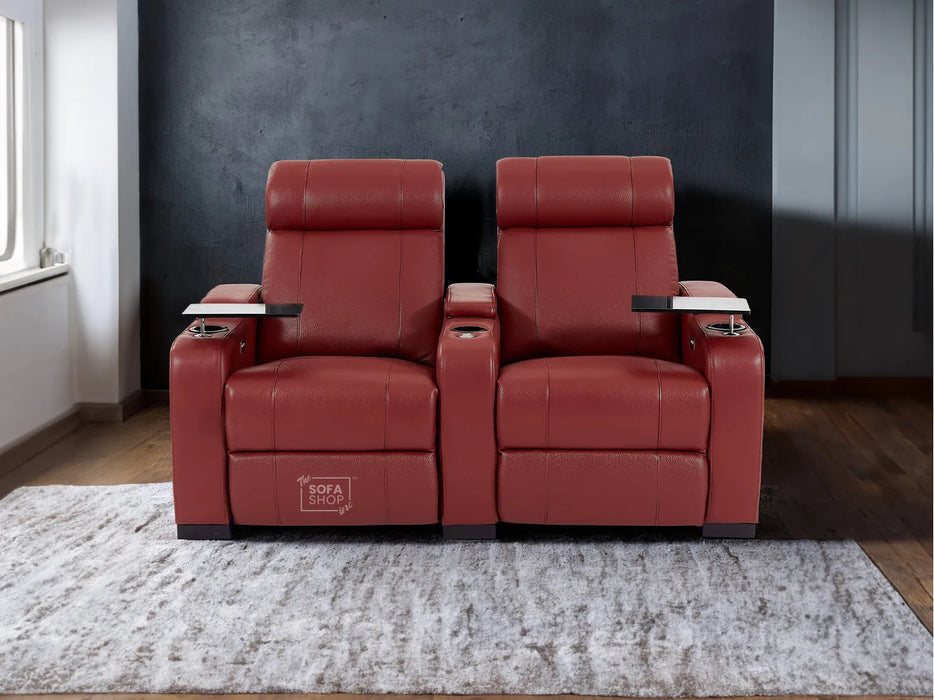 2 Seater Smart Tech Electric Recliner Cinema Sofa | Luxury Theatre Seating | Red Real Leather | Rimini