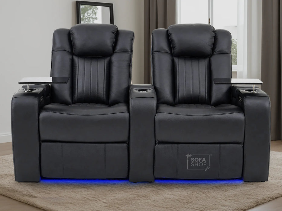 2 Seater Smart Tech Electric Recliner Cinema Sofa | Luxury Theatre Seating | Black Real Leather | Capri