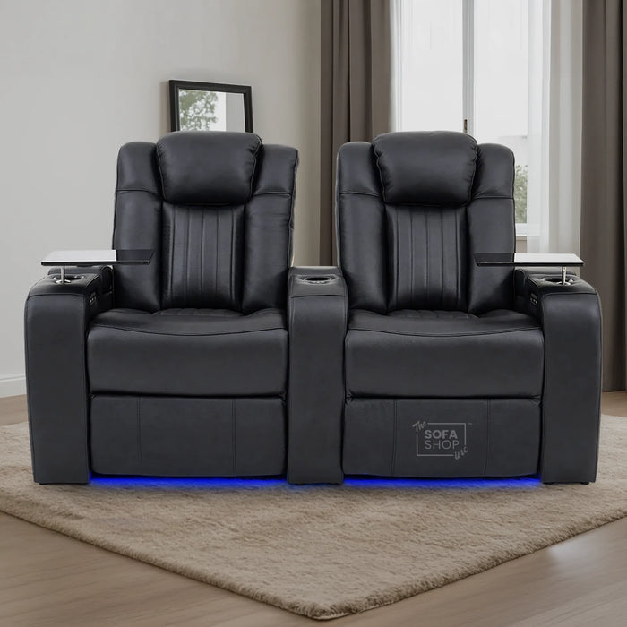 2 Seater Smart Tech Electric Recliner Cinema Sofa | Luxury Theatre Seating | Black Real Leather | Capri