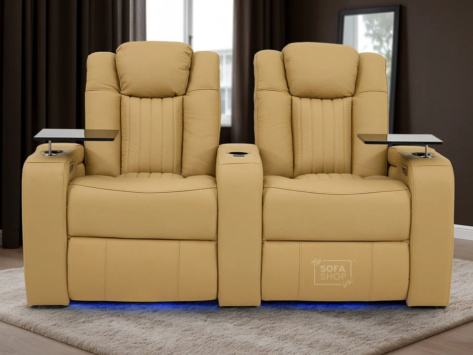 2 Seater Smart Tech Electric Recliner Cinema Sofa | Luxury Theatre Seating | Tan Real Leather | Capri