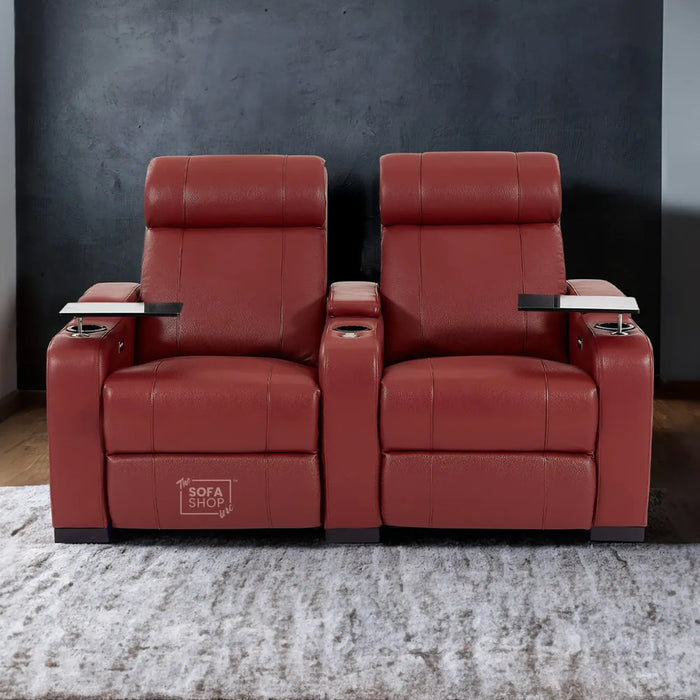 2 Seater Smart Tech Electric Recliner Cinema Sofa | Luxury Theatre Seating | Red Real Leather | Rimini