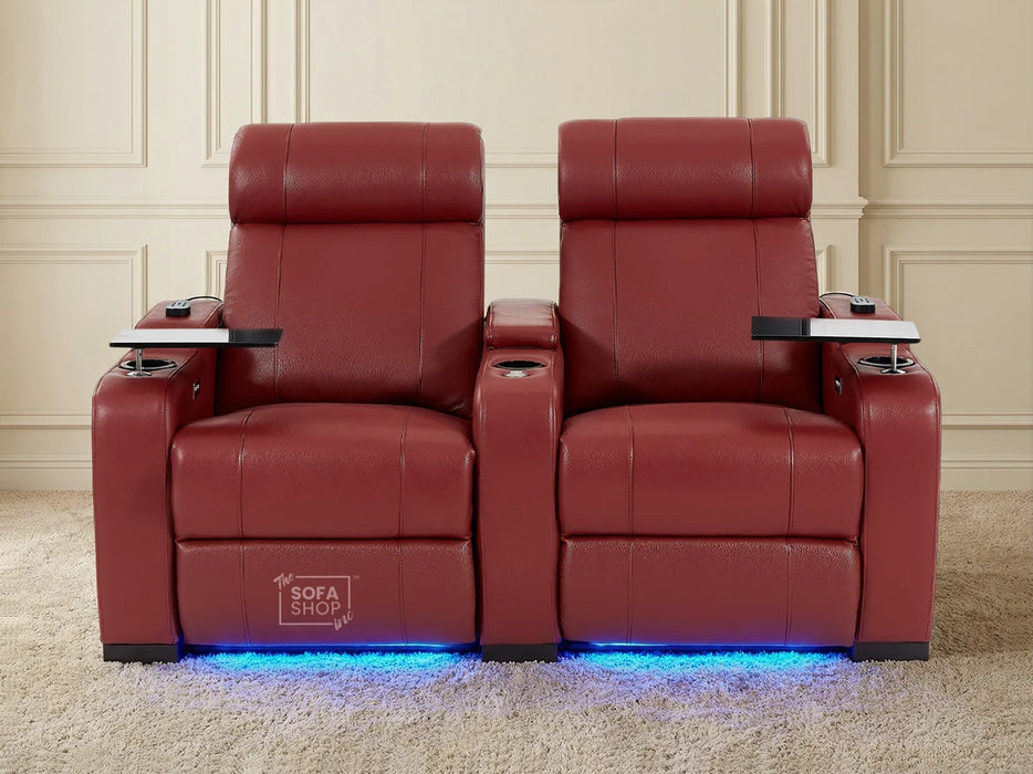2 Seater Smart Tech Electric Recliner Cinema Sofa | Luxury Theatre Seating | Red Real Leather | Rimini
