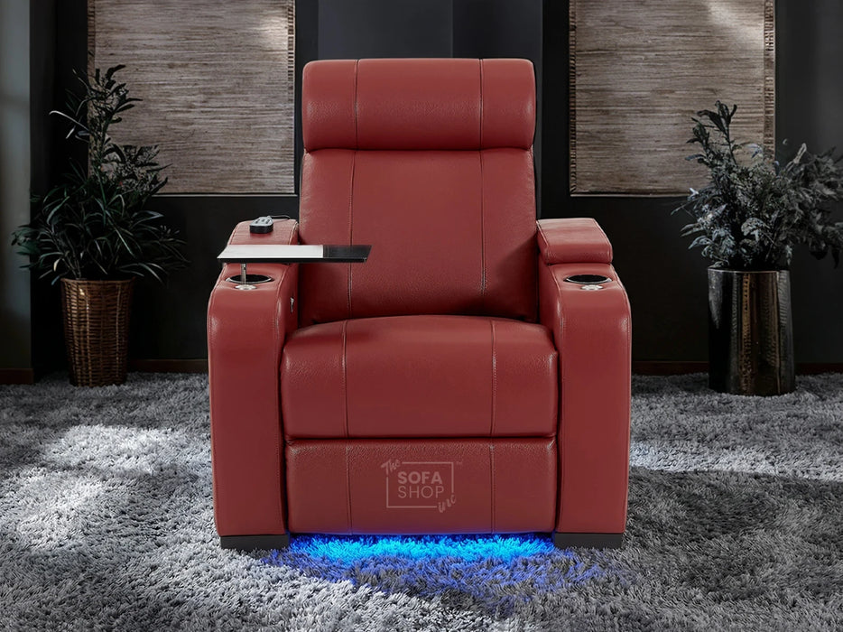 1 Seater Smart Tech Electric Recliner Cinema Chair | Luxury Theatre Seating | Red Real Leather | Rimini