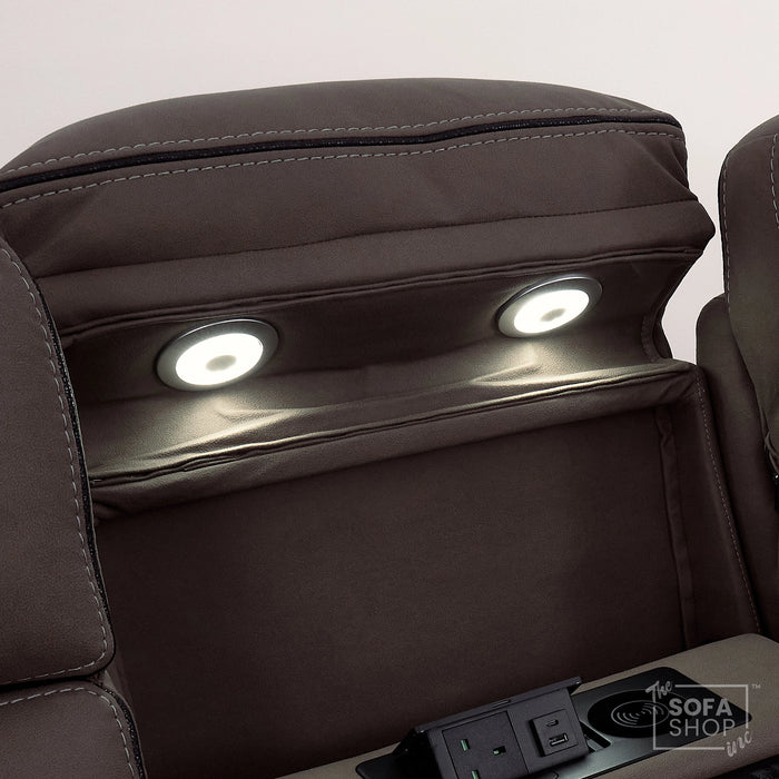 3 Seater Smart Tech Electric Recliner Cinema Sofa | Dark Brown Fabric | Tuscany