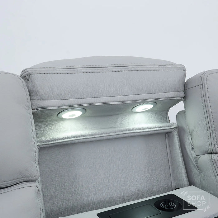 3 Seater Smart Tech Electric Recliner Cinema Sofa | Light Grey Real Leather | Sicily