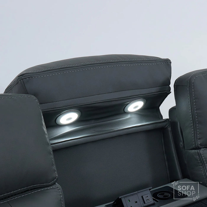 3 Seater Smart Tech Electric Recliner Cinema Sofa | Grey Real Leather | Sicily
