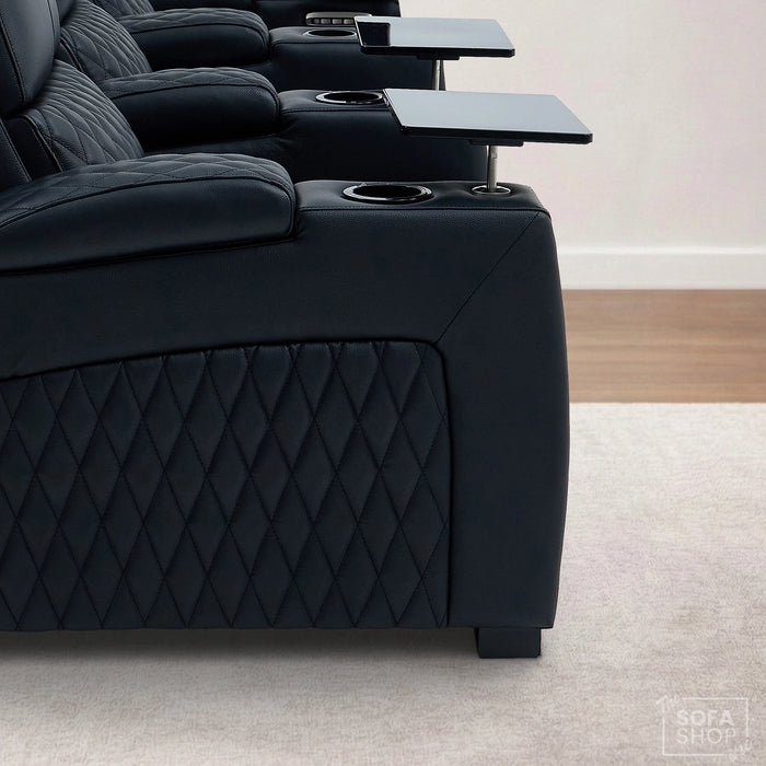 3 Seater Smart Tech Electric Recliner Cinema Sofa | Luxury Theatre Seating | Black Real Leather | Assisi