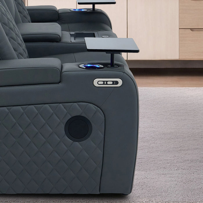 2 Seater Smart Tech Electric Recliner Cinema Sofa | Luxury Theatre Seating | Grey Real Leather | Milano