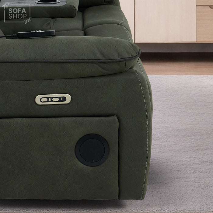 2 Piece Smart Tech Electric Recliner Cinema Sofa Set | Green Fabric Sofa Suite | Florence