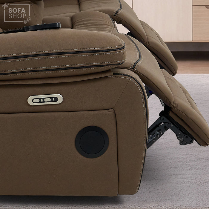 3 Seater Smart Tech Electric Recliner Cinema Sofa | Mocha Brown Fabric | Tuscany