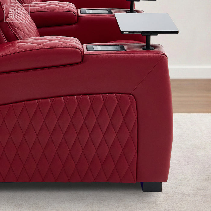 3 Seater Smart Tech Electric Recliner Cinema Sofa | Luxury Theatre Seating | Red Real Leather | Assisi