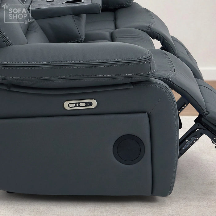 3 Seater Smart Tech Electric Recliner Cinema Sofa | Grey Real Leather | Sicily