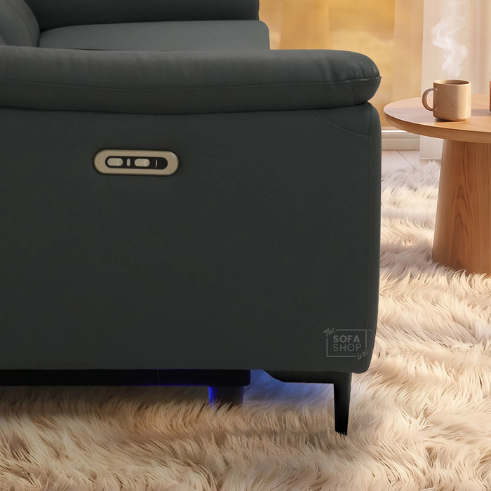 3 Seater Smart Electric Recliner Sofa | Dark Blue Real Leather | Torino