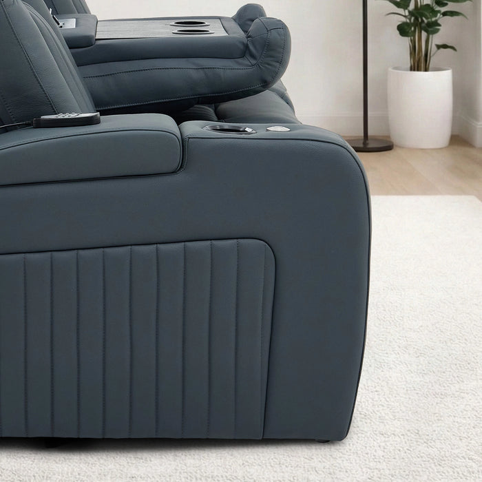 3 Seater Smart Tech Electric Recliner Cinema Sofa | Blue Real Leather | Capri
