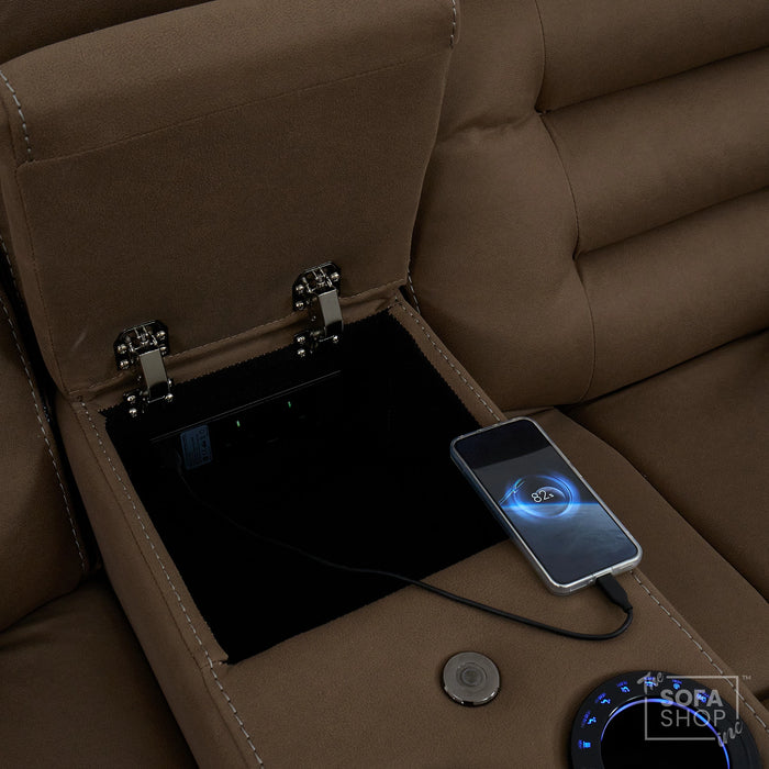 2 Seater Smart Tech Electric Recliner Cinema Sofa | Mocha Brown Fabric | Tuscany
