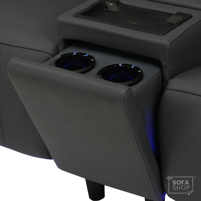 2 Seater Smart Electric Recliner Chair | Blue Real Leather | Torino
