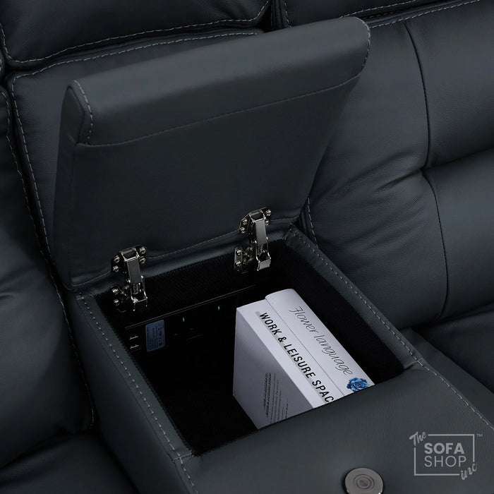 2 Seater Smart Tech Electric Recliner Cinema Sofa | Grey Real Leather | Sicily