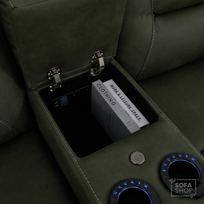 2 Seater Smart Tech Electric Recliner Cinema Sofa | Green Fabric | Florence