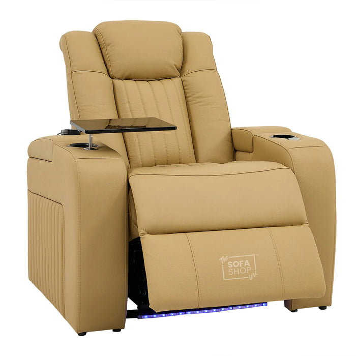 1 Seater Smart Tech Electric Recliner Cinema Chair | Luxury Theatre Seating | Tan Real Leather | Capri