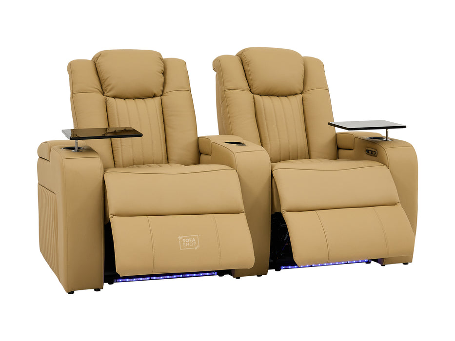 2 Seater Smart Tech Electric Recliner Cinema Sofa | Luxury Theatre Seating | Tan Real Leather | Capri