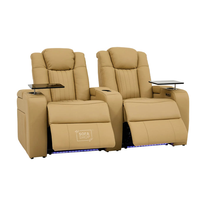 2 Seater Smart Tech Electric Recliner Cinema Sofa | Luxury Theatre Seating | Tan Real Leather | Capri