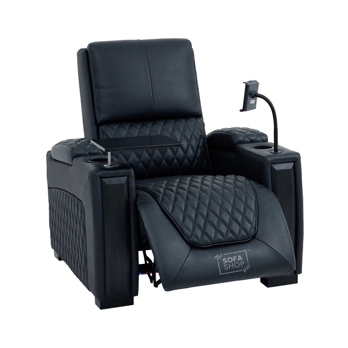 1 Seater Smart Tech Electric Recliner Cinema Chair | Luxury Theatre Seating | Black Real Leather | Assisi
