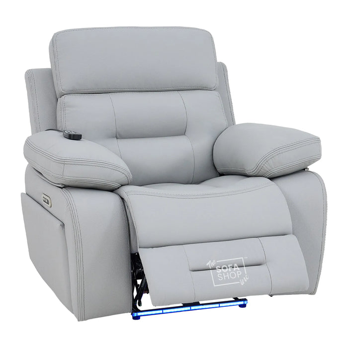 1 Seater Smart Tech Electric Recliner Cinema Chair | Light Grey Real Leather | Sicily