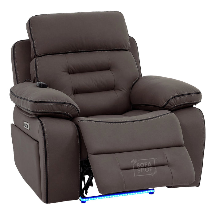 1 Seater Smart Tech Electric Recliner Cinema Chair | Dark Brown Fabric | Tuscany