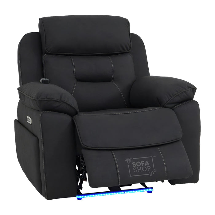 2 Piece Smart Tech Electric Recliner Cinema Sofa Set | Charcoal Grey Fabric Sofa Suite | Florence