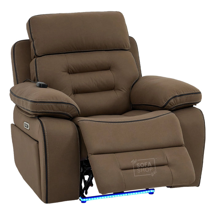 1 Seater Smart Tech Electric Recliner Cinema Chair | Mocha Brown Fabric | Tuscany
