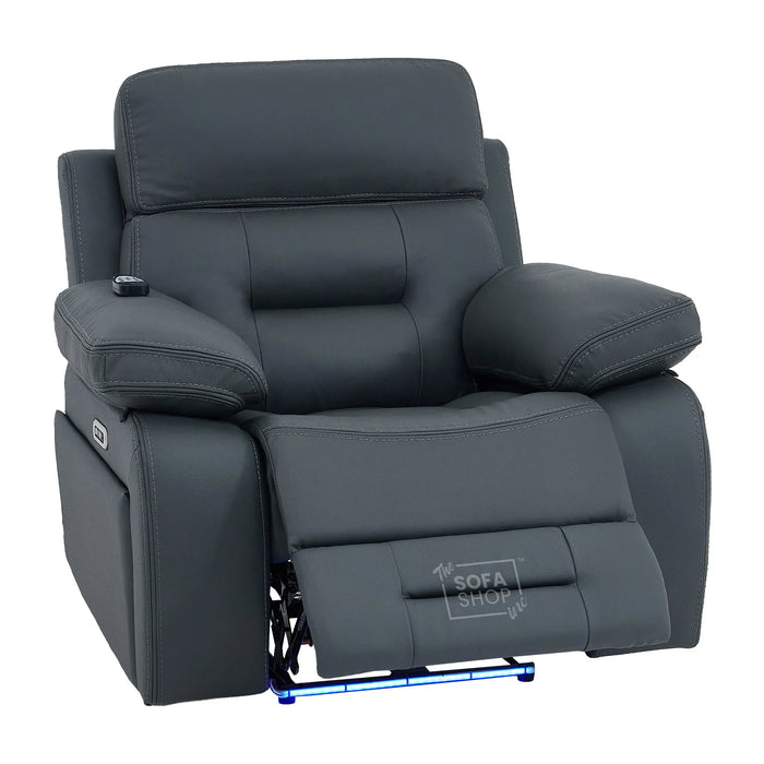 1 Seater Smart Tech Electric Recliner Cinema Chair | Grey Real Leather | Sicily