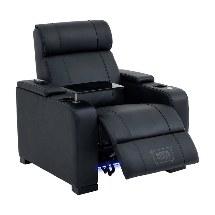 1 Seater Smart Tech Electric Recliner Cinema Chair | Luxury Theatre Seating | Black Real Leather | Rimini