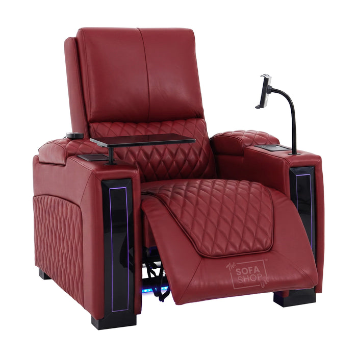 1 Seater Smart Tech Electric Recliner Cinema Chair | Luxury Theatre Seating | Red Real Leather | Assisi